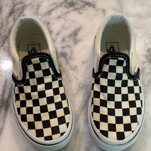 Vans slip on checkered black and white shoes